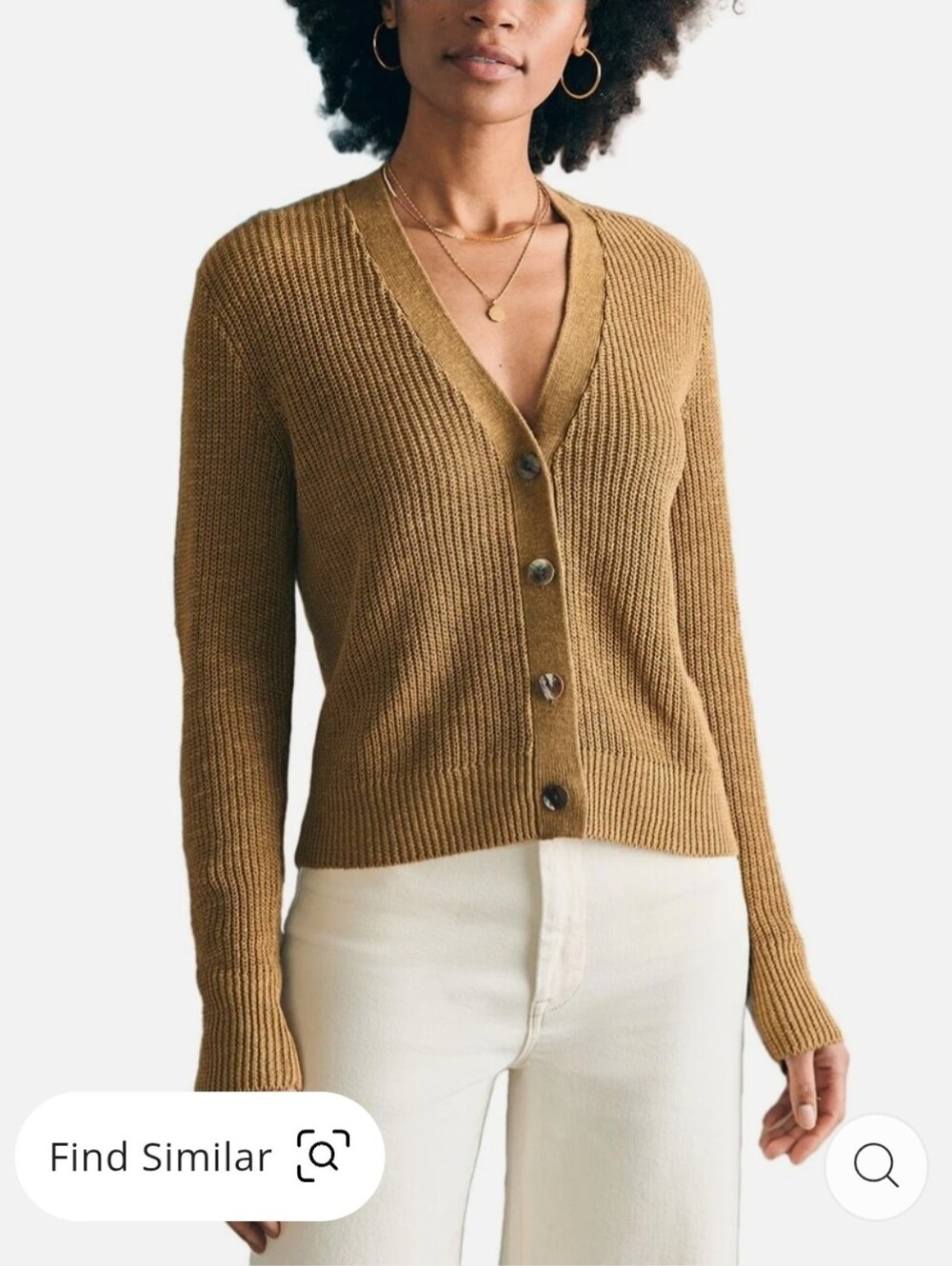 Faherty Ribbed V-Neck Cardigan in Mustard Brown
